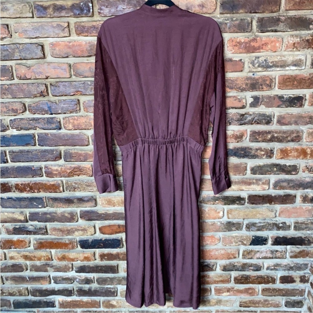VINCE Mixed Media Midi Long Sleeve Lace Dress Black Cherry Red Small Silk Blend - Picture 3 of 6